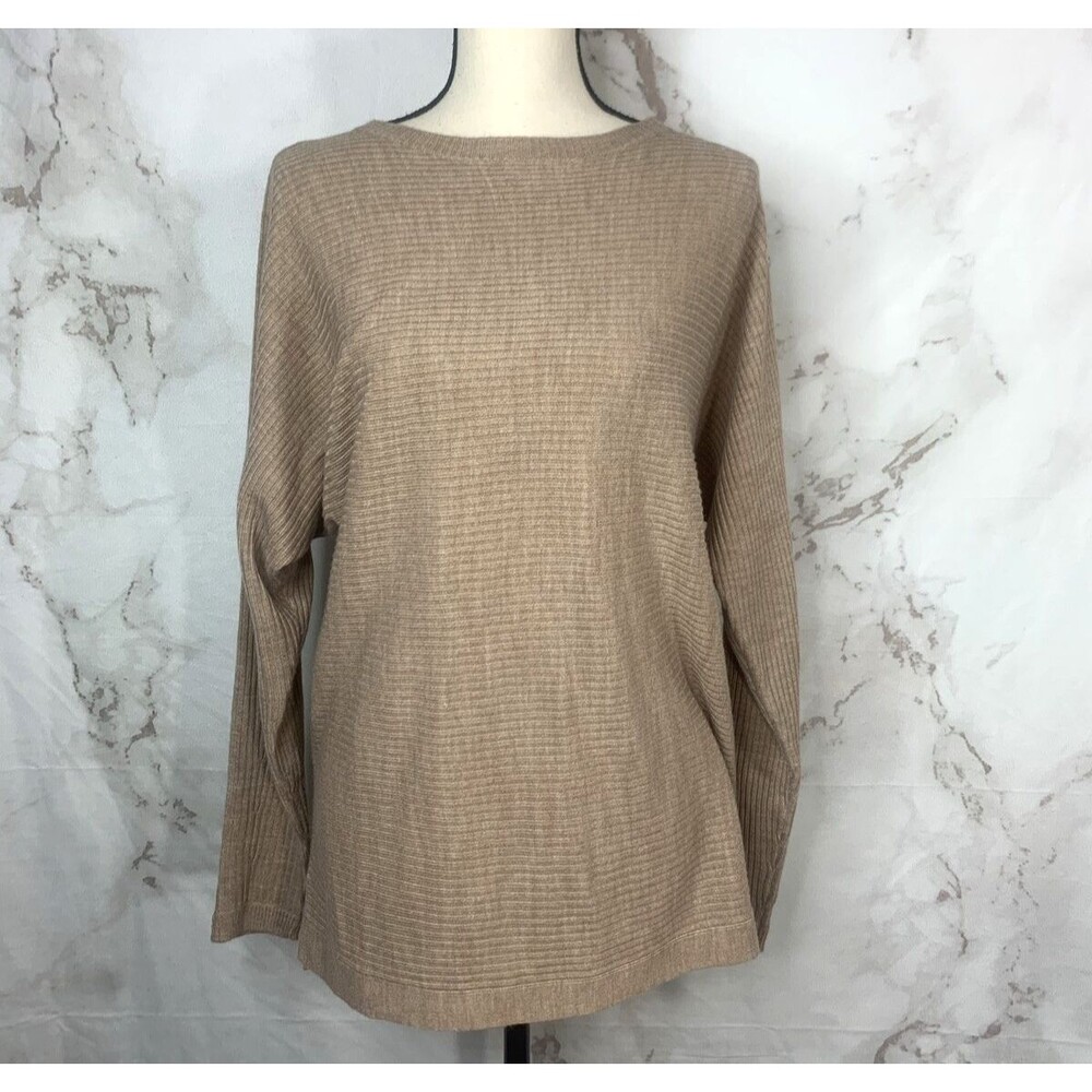 COTTON ON Long Sleeve Sweat Shirt Ribbed Heathered Tan Sz XS Oversize Boat Nec